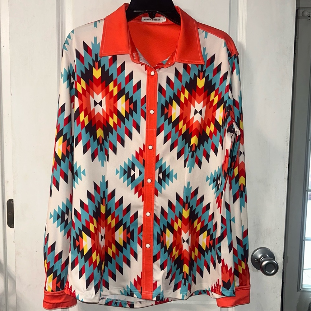 Ranch Dress'n Fallon Taylor "Santa Fe" Performance Snap Button Shirt Rodeo L